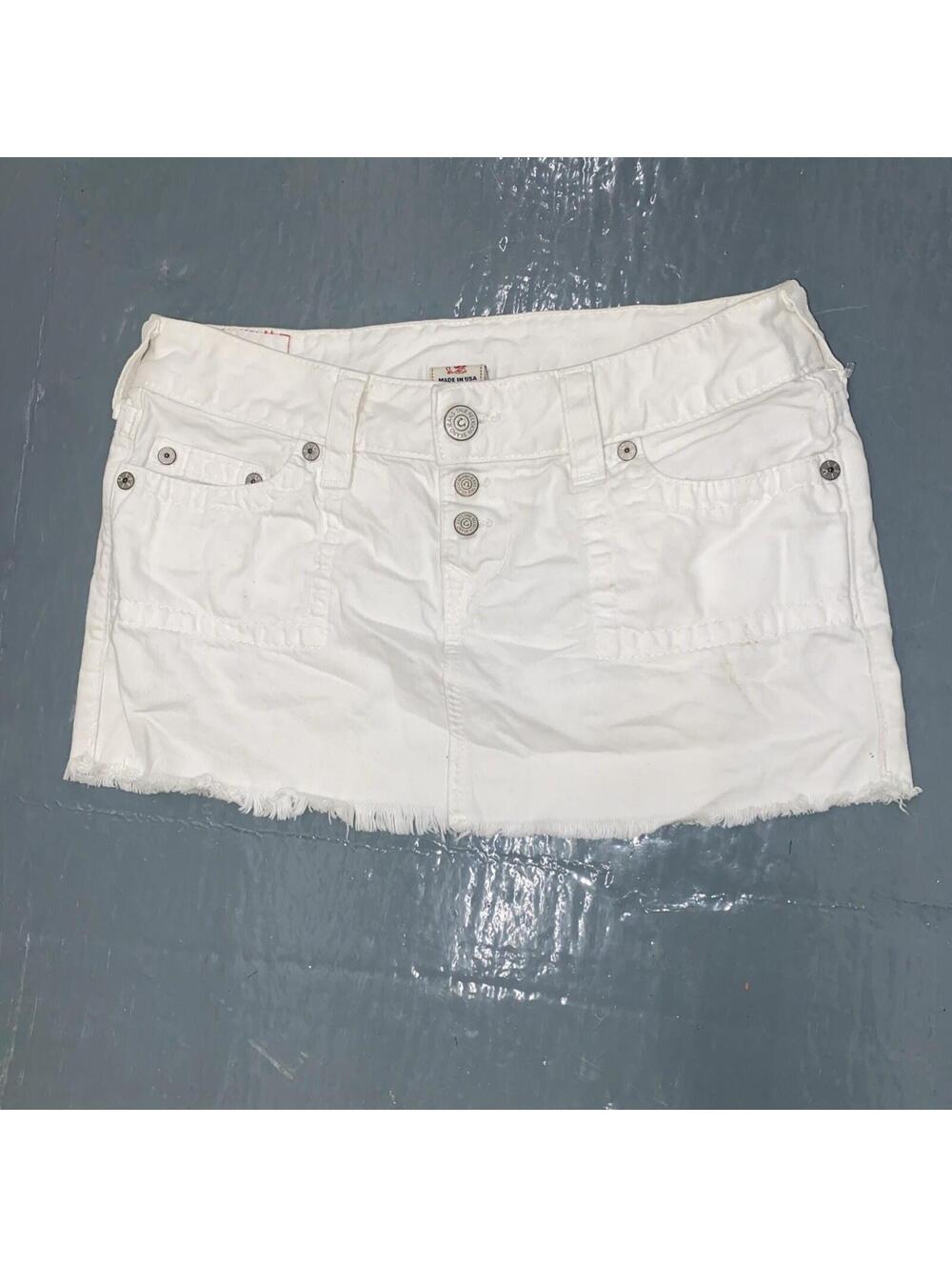 Vtg Y2K 2000's TRUE RELIGION Distressed Denim Mini Skirt Summer Style Size 29